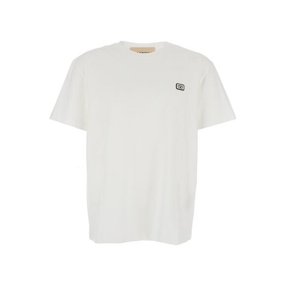 Valentino Men White Crewneck T-Shirt With Vlogo On The Front In Cotton Man